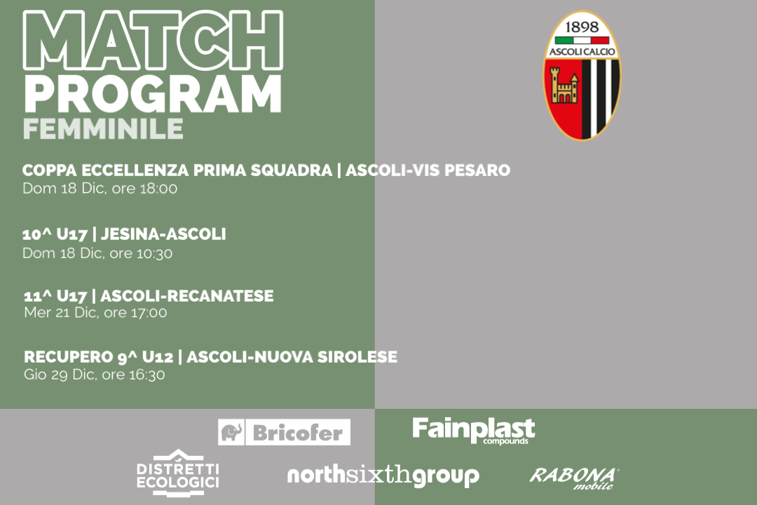 ASCOLI CALCIO FEMMINILE | IL PROGRAMMA DEL WEEKEND